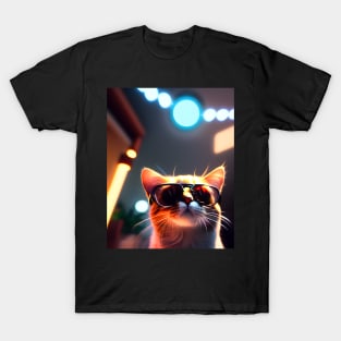 Adorable Kitten with Glasses - Modern Digital Art T-Shirt